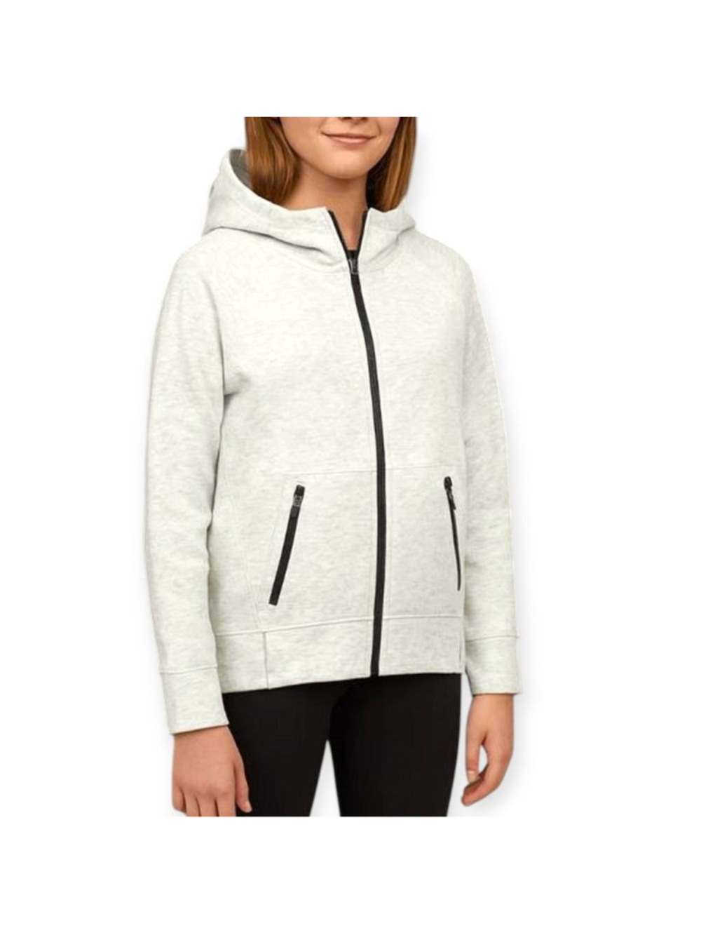 DSG NWT Sport Fleece Full Zip Hoodie Girls Large 14 Off White Multicolor